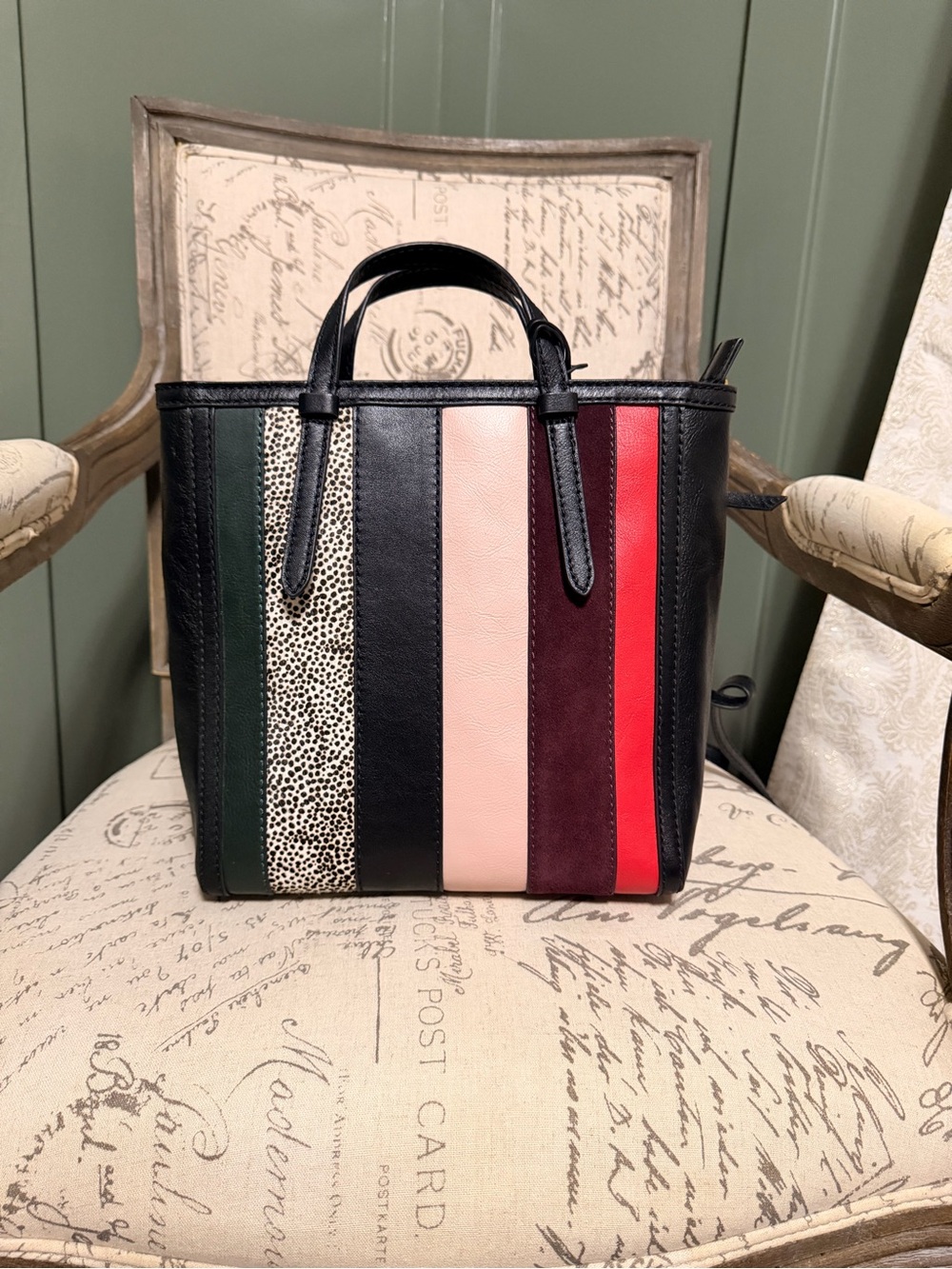 Fossil Striped Multi-Color Leather Tote Bag/Backpack - NWOT